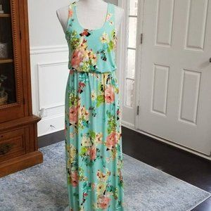 Tinley Blue Floral Maxi Dress Racer Back Small